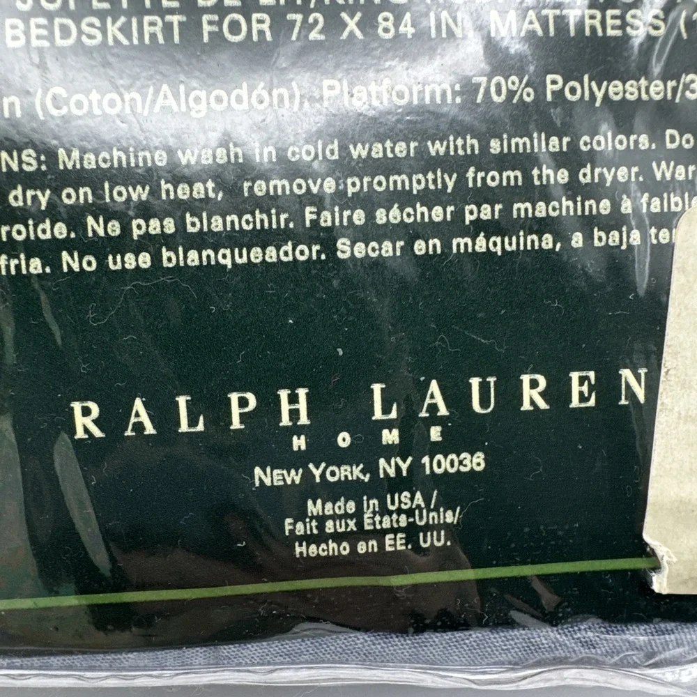 Vintage 90s Ralph Lauren Bedskirt Dust Ruffle TWIN Size Chambray Blue USA Cotton